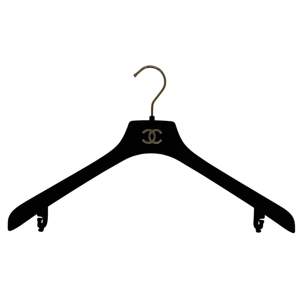 Chanel Authentic Black Velvet Gold CC Emblem Coat Hanger 16" W